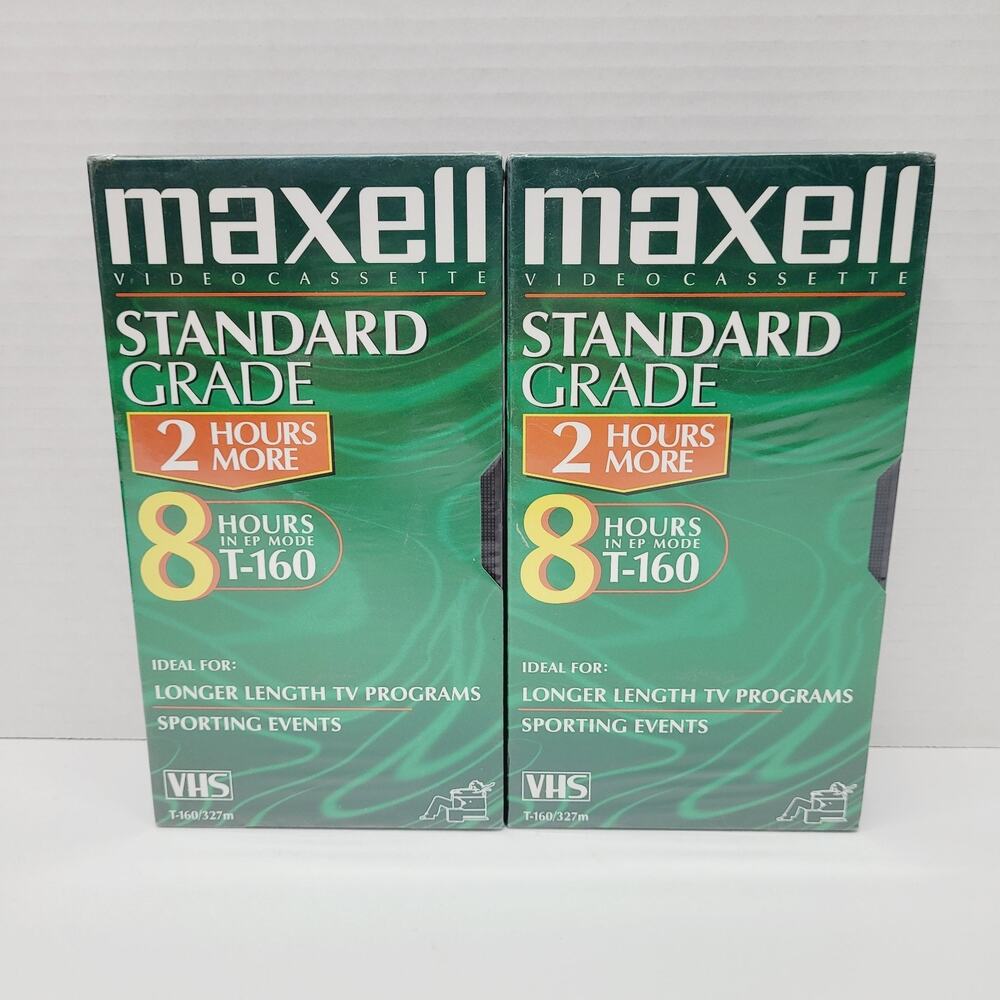 Maxell T‑160 Premium Grade 8 Hour Blank VHS Tapes Sealed Lot of 2 VHS Cassette